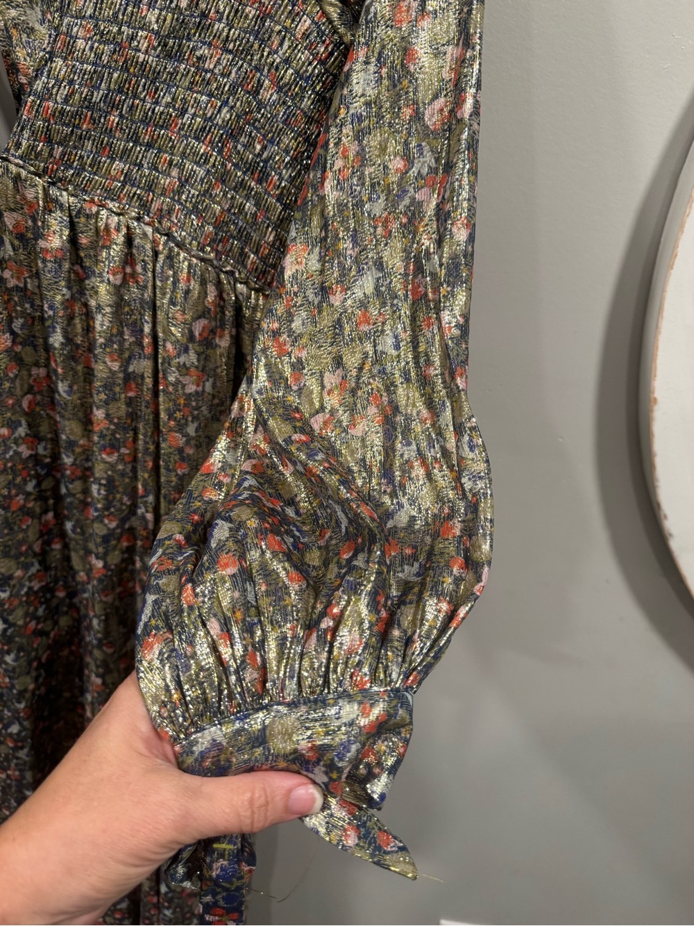 Free People Luxalina Metallic Floral Silk Maxi Dress Large Open Back Stunning - Picture 15 of 17